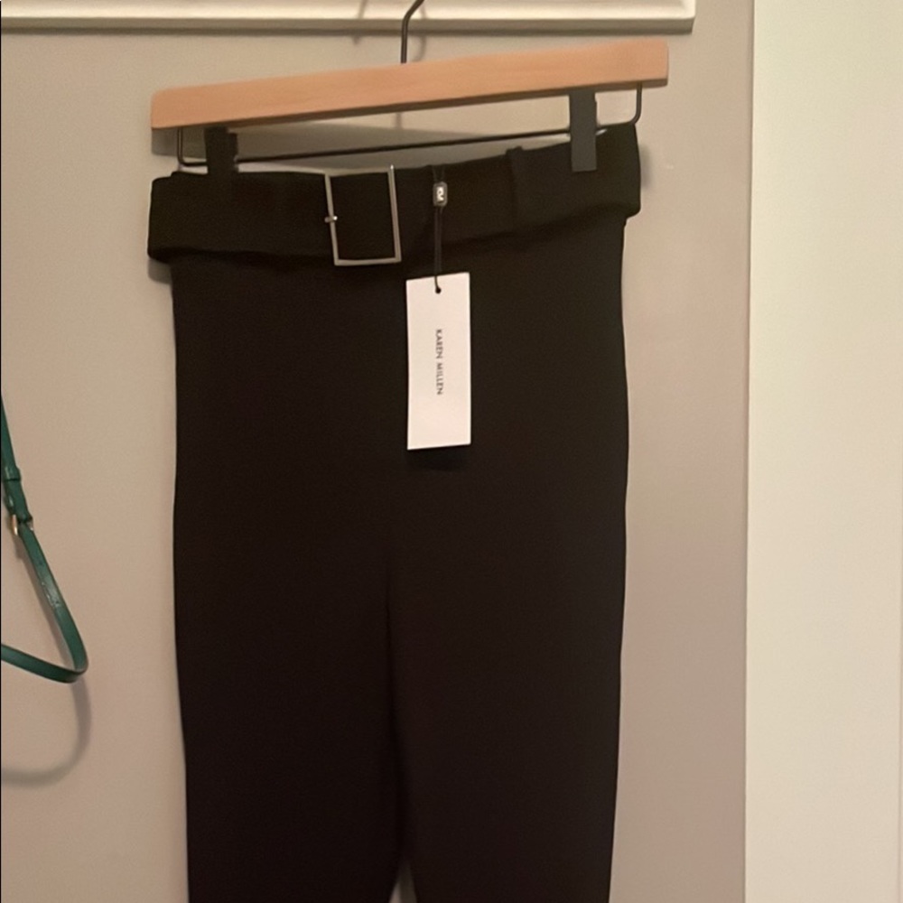 Karen Millen US size 4, belted, Ponte high waisted trousers in black with tags